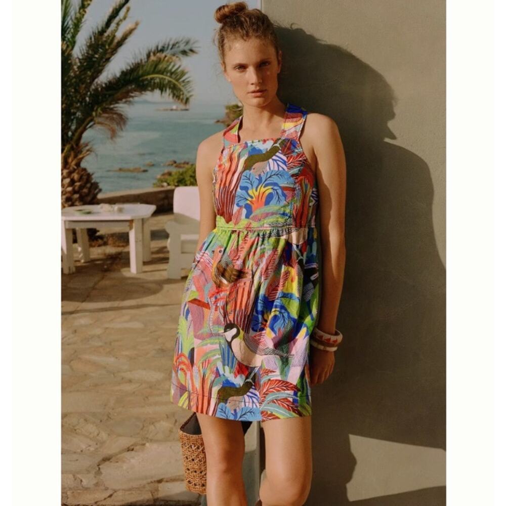 Tropical Print Halter Dress